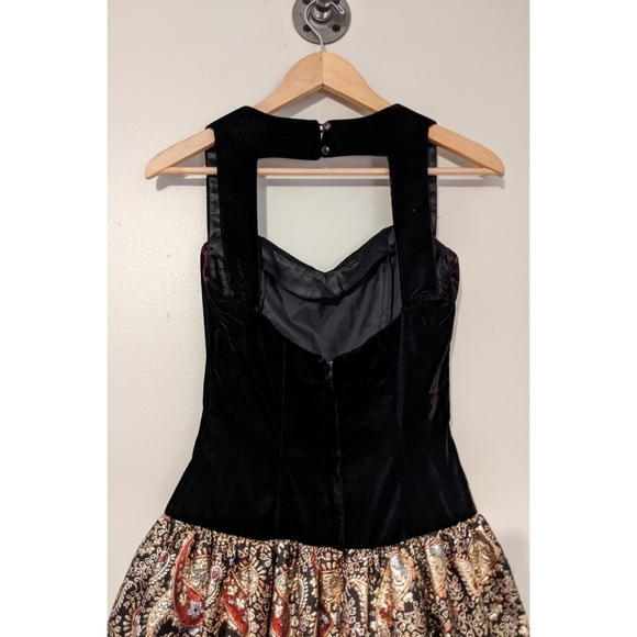 Vintage 80's Scott McClintock Velvet Dress Gold Lamé Skirt - Picture 4 of 9